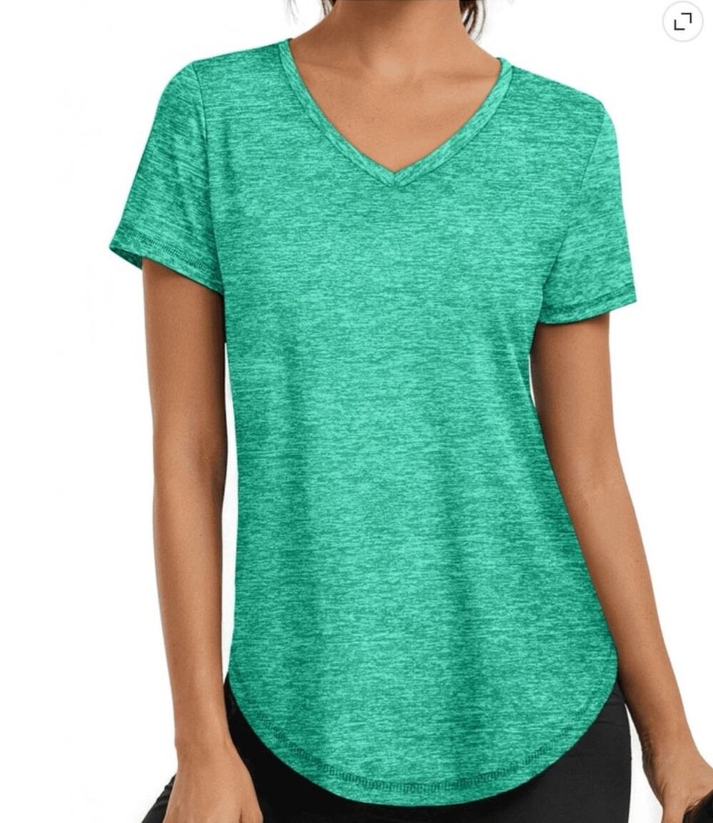 NWT ~ Green Workout Shirt V-Neck Quick Dry Athletic Loose Gym Running Top LARGE